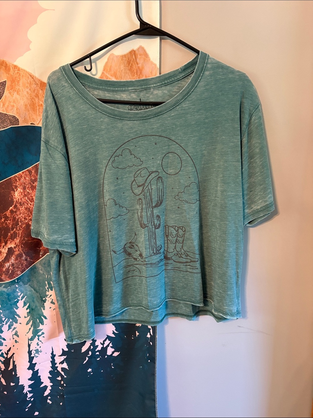 Women’s Teal Crop Top with Cactus Graphic
